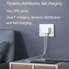 PD 35W Dual USB-C / Type-C Ports Charger with Type-C to 8 Pin Data Cable, EU Plug, EU Plug + 1m 8 Pin Cable