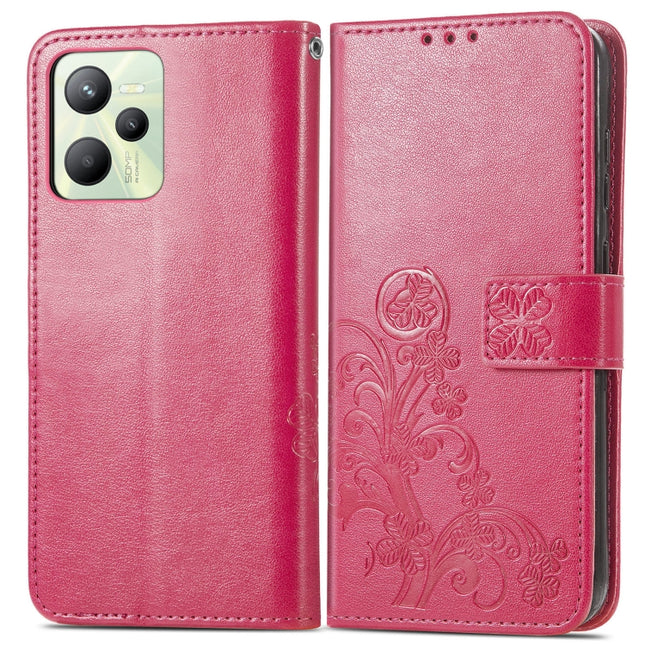 Four-leaf Clasp Embossed Buckle Leather Phone Case, For OPPO Realme C35