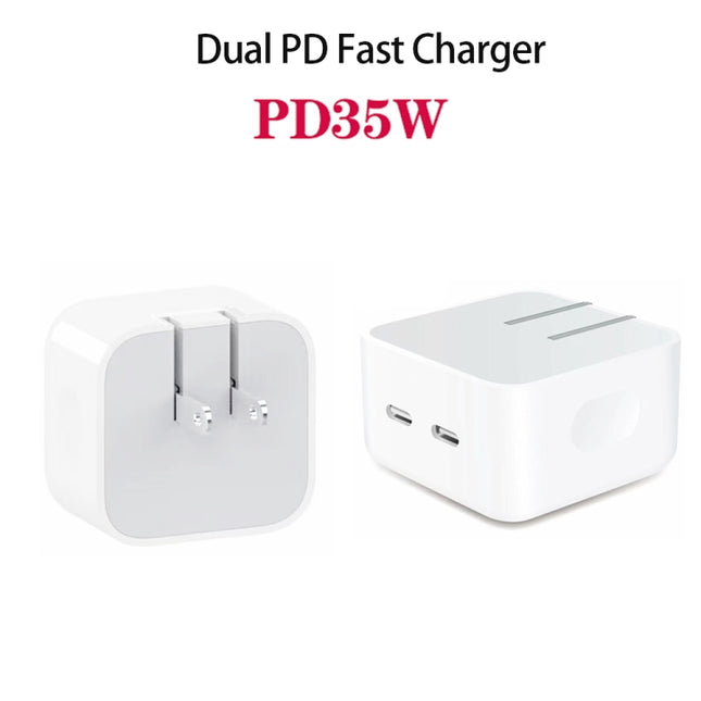 Cargador PD de 35 W con dos puertos USB-C/Tipo-C para iPhone/iPad, enchufe estadounidense, enchufe estadounidense