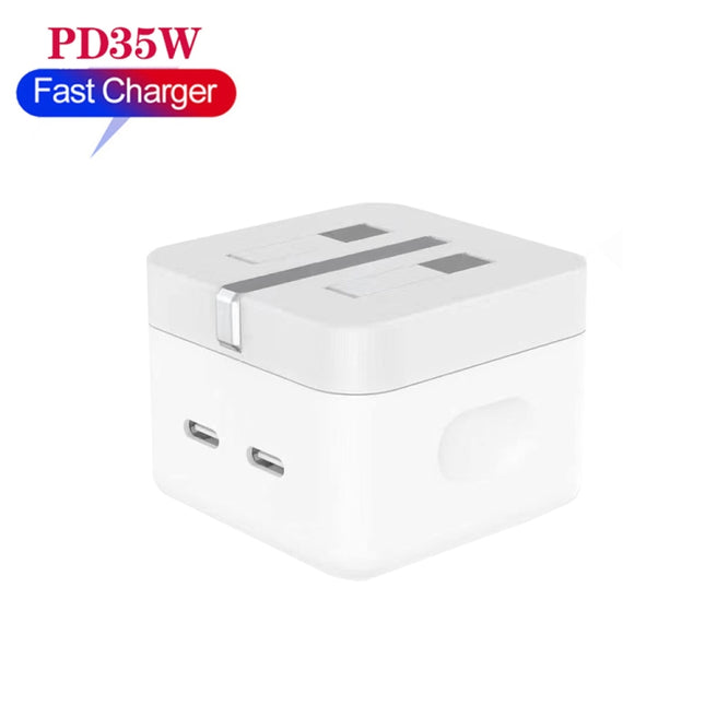 Cargador PD de 35 W con dos puertos USB-C/Tipo-C para iPhone/iPad, enchufe británico, enchufe británico