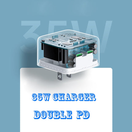 PD 35W Dual USB-C / Type-C Ports Charger with Type-C to 8 Pin Data Cable, EU Plug, EU Plug + 1.5m 8 Pin Cable, EU Plug + 2m 8 Pin Cable