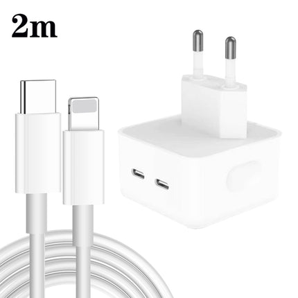 PD 35W Dual USB-C / Type-C Ports Charger with Type-C to 8 Pin Data Cable, EU Plug, EU Plug + 1.5m 8 Pin Cable, EU Plug + 2m 8 Pin Cable