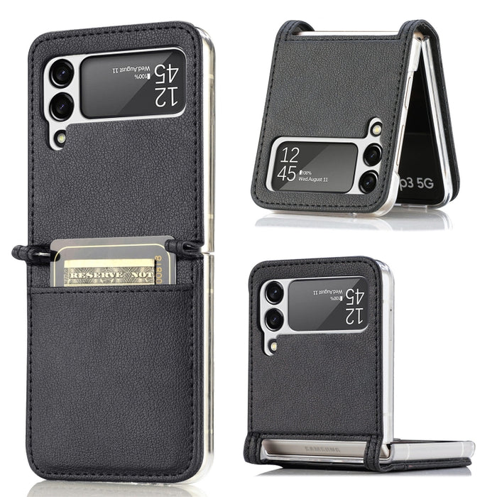 Folding Litchi Texture Card Wallet Phone Case, For Samsung Galaxy Z Flip 4 5G