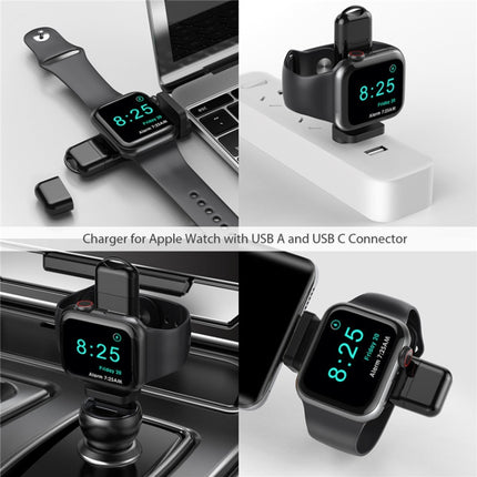 A05 2-in-1 Typ C / USB-C auf USB-A magnetisches kabelloses Schnellladegerät für die Apple Watch