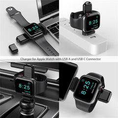 A05 2 in 1 Type C / USB-C to USB-A Magnetic Quick Wireless Charger for Apple Watch