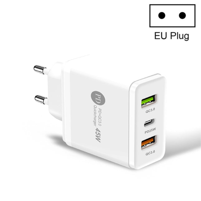 45W PD3.0 + 2 x QC3.0 USB Multi Port Quick Charger, EU Plug, EU Plug
