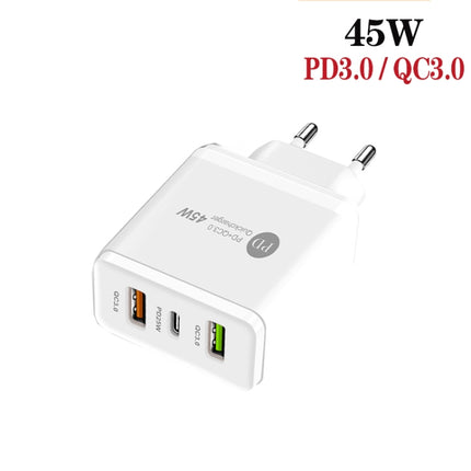 45W PD25W + 2 x QC3.0 USB Multi Port Charger with USB to Type-C Cable, EU Plug, EU Plug + USB to Type-C Cable