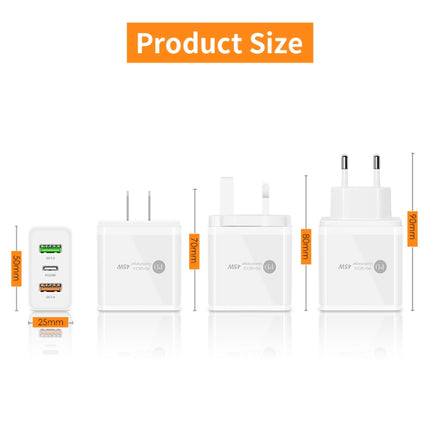 45W PD25W + 2 x QC3.0 USB Multi Port Charger with USB to Type-C Cable, EU Plug, EU Plug + USB to Type-C Cable