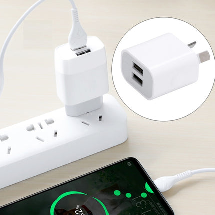 Mini-Dual-Port-USB-Ladegerät mit USB-auf-8-Pin-Datenkabel, AU-Stecker, AU-Stecker + 8-Pin-Kabel.