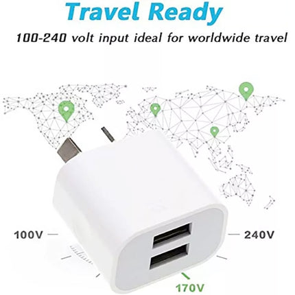 Mini Dual Port USB Charger with USB to Type-C Data Cable, AU Plug