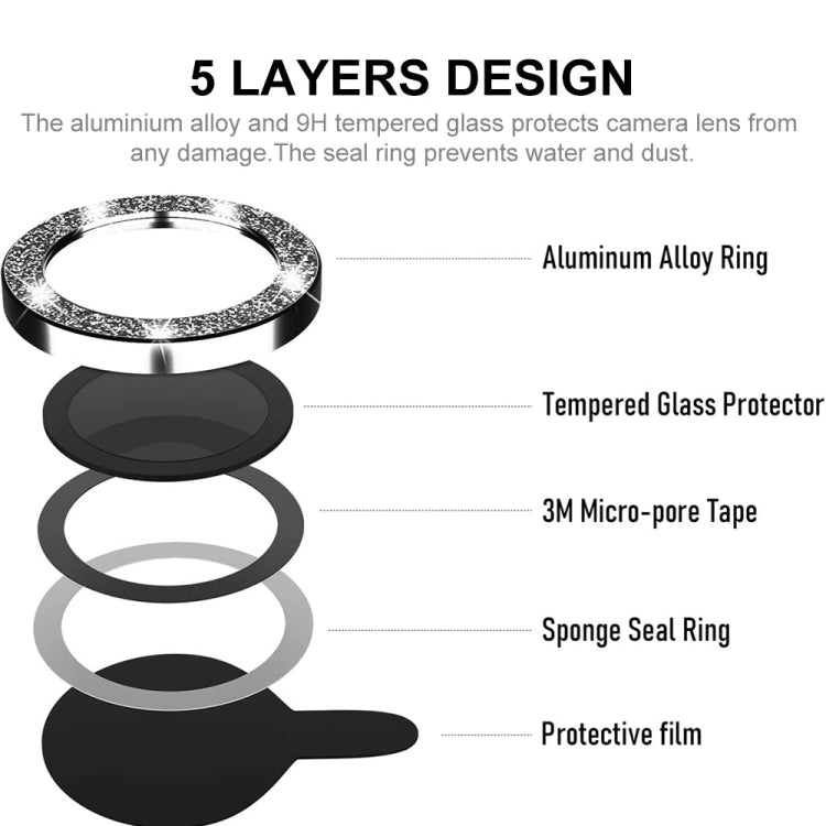 ENKAY Glitter Rear Lens Aluminium Alloy Tempered Glass Film For iPhone 14 / 14 Max, For iPhone 14 / 14 Plus
