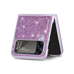 For Samsung Galaxy Z Flip4 JUNSUNMAY Glitter Leather Skin PC Folding Phone Case