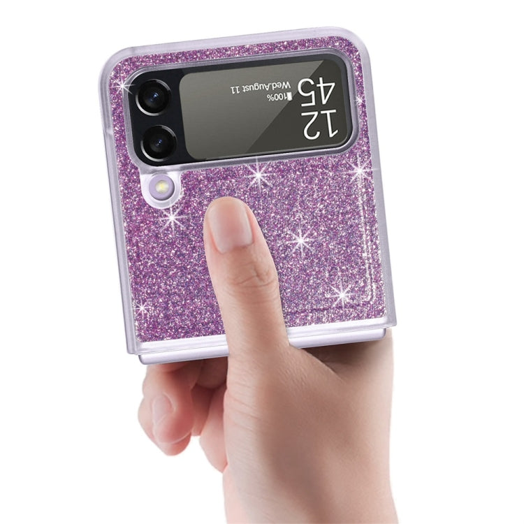 For Samsung Galaxy Z Flip4 JUNSUNMAY Glitter Leather Skin PC Folding Phone Case