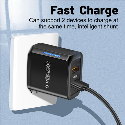 36W Dual Port QC3.0 USB Charger with 3A USB to Type-C Data Cable, US Plug, US Plug + USB to Type-C Cable