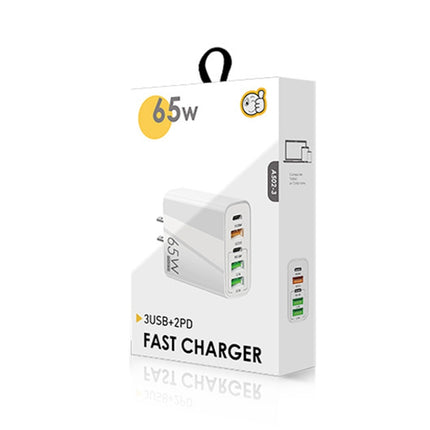 65W Dual PD Type-C + 3 x USB Multi Port Charger with 3A USB to Type-C Data Cable, US Plug, US Plug + USB to Type-C Cable
