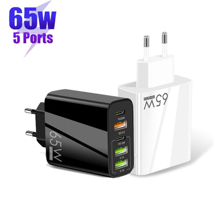 65W Dual PD Type-C + 3 x USB Multi Port Charger with 3A USB to Type-C Data Cable, EU Plug, EU Plug + USB to Type-C Cable