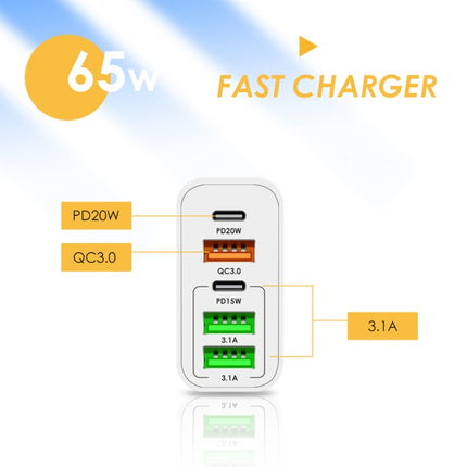 65W Dual PD Type-C + 3 x USB Multi Port Charger with 3A USB to Type-C Data Cable, EU Plug, EU Plug + USB to Type-C Cable