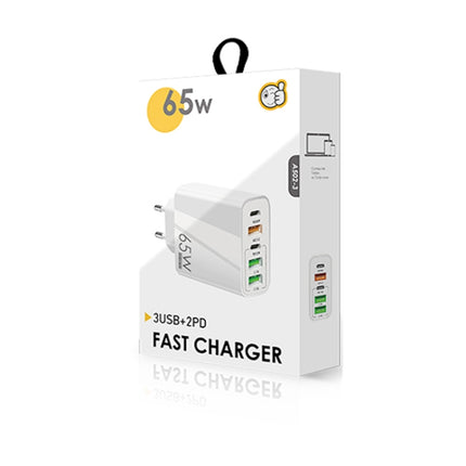 65W Dual PD Type-C + 3 x USB Multi Port Charger with 3A USB to Type-C Data Cable, EU Plug, EU Plug + USB to Type-C Cable