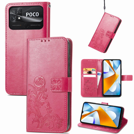 Four-leaf Clasp Embossed Buckle Leather Phone Case, For Xiaomi Poco C40