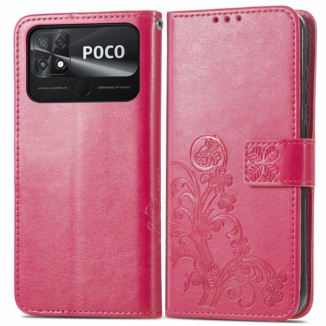 Four-leaf Clasp Embossed Buckle Leather Phone Case, For Xiaomi Poco C40