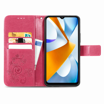 Four-leaf Clasp Embossed Buckle Leather Phone Case, For Xiaomi Poco C40
