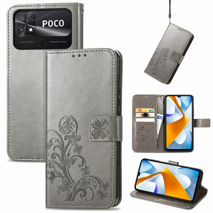Four-leaf Clasp Embossed Buckle Leather Phone Case, For Xiaomi Poco C40