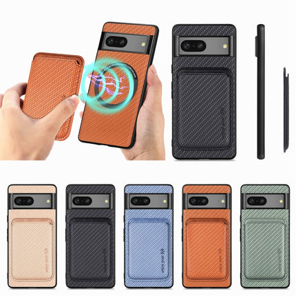 For Google Pixel 7 Carbon Fiber Leather Card Magsafe Phone Case