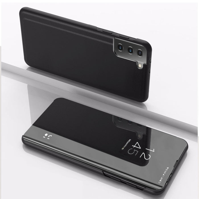 Plated Mirror Leather Phone Case with Holder, For Samsung Galaxy S23 5G, For Samsung Galaxy S23+ 5G, For Samsung Galaxy S23 Ultra 5G