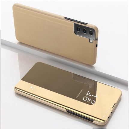 Plated Mirror Leather Phone Case with Holder, For Samsung Galaxy S23 5G, For Samsung Galaxy S23+ 5G, For Samsung Galaxy S23 Ultra 5G