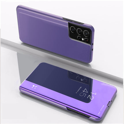 Plated Mirror Leather Phone Case with Holder, For Samsung Galaxy S23 5G, For Samsung Galaxy S23+ 5G, For Samsung Galaxy S23 Ultra 5G