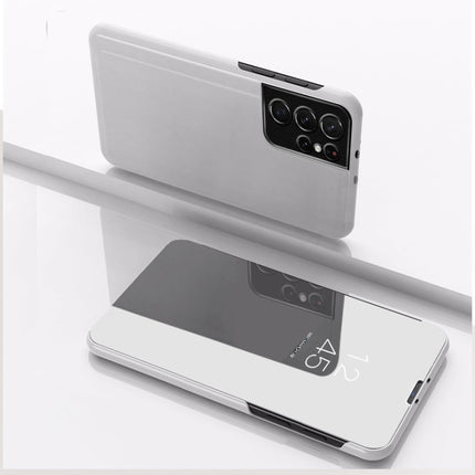 Plated Mirror Leather Phone Case with Holder, For Samsung Galaxy S23 5G, For Samsung Galaxy S23+ 5G, For Samsung Galaxy S23 Ultra 5G