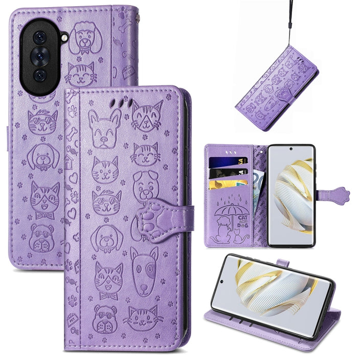 Cat and Dog Embossed Leather Phone Case, For Huawei Nova 10, For Sony Xperia 5 IV, For Xiaomi Redmi Note 11T