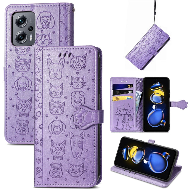 Cat and Dog Embossed Leather Phone Case, For Xiaomi Redmi Note 11T, For Xiaomi 12T / Redmi K50 Ultra