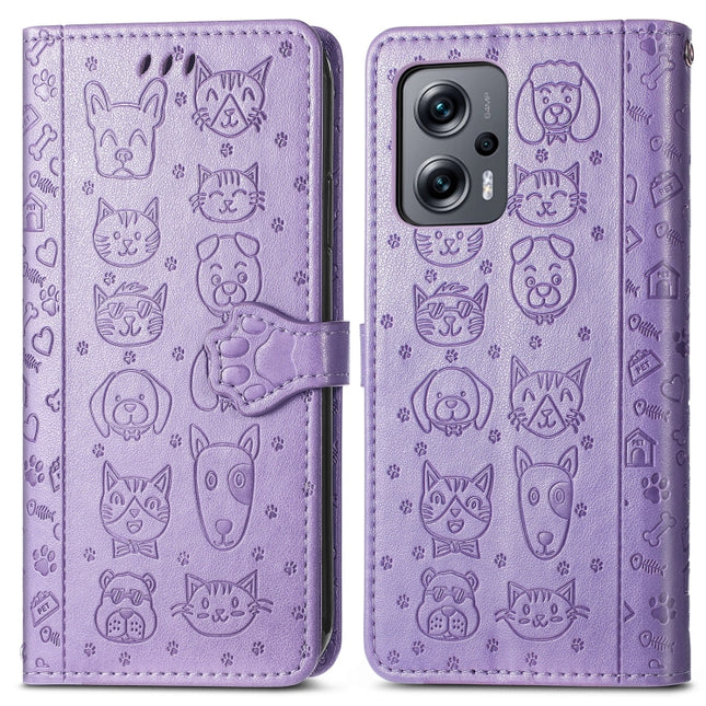 Cat and Dog Embossed Leather Phone Case, For Xiaomi Redmi Note 11T, For Xiaomi 12T / Redmi K50 Ultra