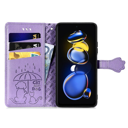 Cat and Dog Embossed Leather Phone Case, For Xiaomi Redmi Note 11T, For Xiaomi 12T / Redmi K50 Ultra
