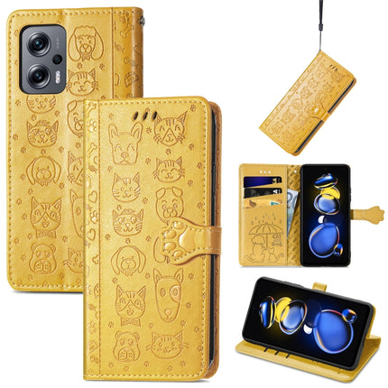 Cat and Dog Embossed Leather Phone Case, For Xiaomi Redmi Note 11T, For Xiaomi 12T / Redmi K50 Ultra
