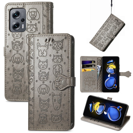 Cat and Dog Embossed Leather Phone Case, For Xiaomi Redmi Note 11T, For Xiaomi 12T / Redmi K50 Ultra
