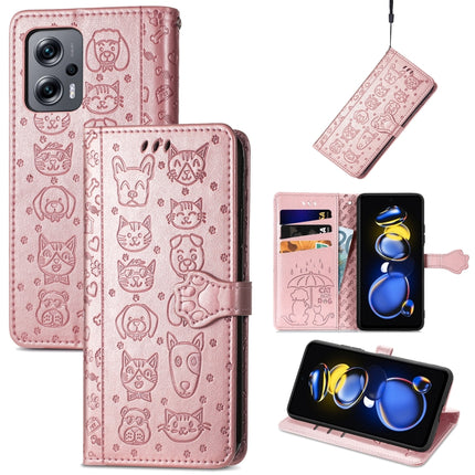 Cat and Dog Embossed Leather Phone Case, For Xiaomi Redmi Note 11T, For Xiaomi 12T / Redmi K50 Ultra