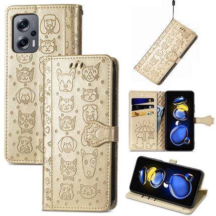 Cat and Dog Embossed Leather Phone Case, For Xiaomi Redmi Note 11T, For Xiaomi 12T / Redmi K50 Ultra
