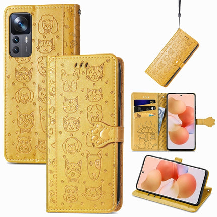 Cat and Dog Embossed Leather Phone Case, For Xiaomi Redmi Note 11T, For Xiaomi 12T / Redmi K50 Ultra