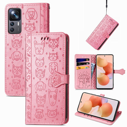 Cat and Dog Embossed Leather Phone Case, For Xiaomi Redmi Note 11T, For Xiaomi 12T / Redmi K50 Ultra
