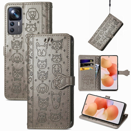 Cat and Dog Embossed Leather Phone Case, For Xiaomi Redmi Note 11T, For Xiaomi 12T / Redmi K50 Ultra