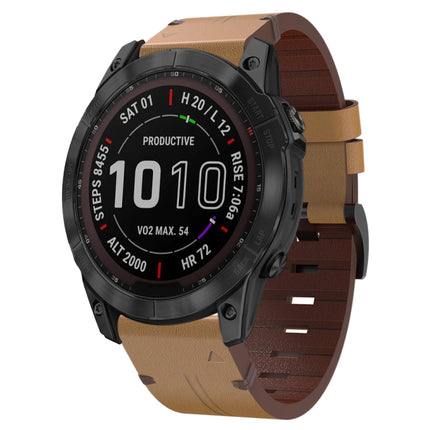 26mm Leather Steel Buckle Watch Band, For Garmin Fenix 3 HR, For Garmin Enduro, For Garmin Fenix 6X Sapphire, For Garmin Fenix 7X Solar, For Garmin Descent MK 2, For Garmin Tactix 7, For Garmin Fenix 6X, For Garmin Fenix 5X Sapphire
