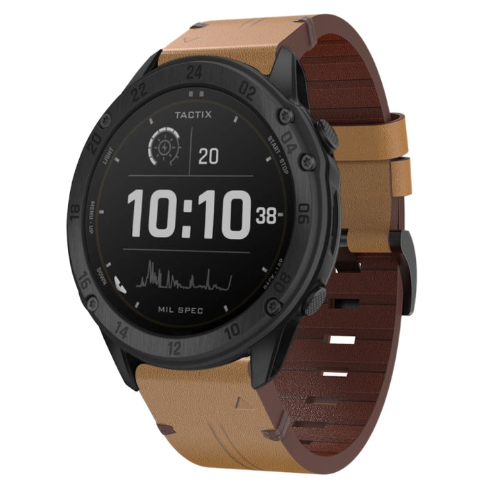 26mm Leather Steel Buckle Watch Band, For Garmin Tactix Delta, For Garmin Descent MK 2i, For Garmin Tactix 7 Pro, For Garmin Fenix 3, For Garmin Fenix 5X Plus, For Garmin Enduro 2, For Garmin Fenix 6X Pro, For Garmin Fenix 7X