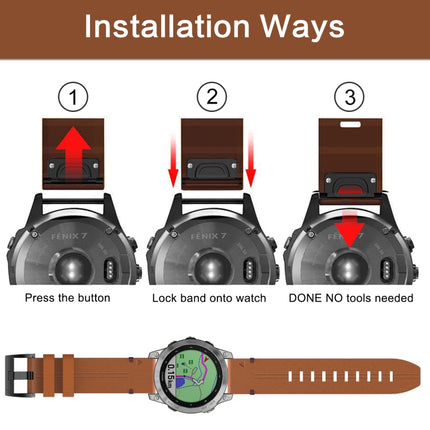 26mm Leather Steel Buckle Watch Band, For Garmin Tactix Delta, For Garmin Descent MK 2i, For Garmin Tactix 7 Pro, For Garmin Fenix 3, For Garmin Fenix 5X Plus, For Garmin Enduro 2, For Garmin Fenix 6X Pro, For Garmin Fenix 7X