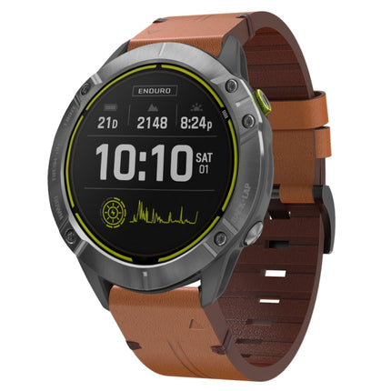 26mm Leather Steel Buckle Watch Band, For Garmin Fenix 3 HR, For Garmin Enduro, For Garmin Fenix 6X Sapphire, For Garmin Fenix 7X Solar, For Garmin Descent MK 2, For Garmin Tactix 7, For Garmin Fenix 6X, For Garmin Fenix 5X Sapphire