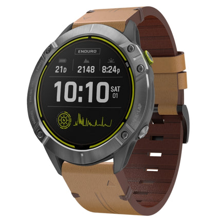 26mm Leather Steel Buckle Watch Band, For Garmin Fenix 3 HR, For Garmin Enduro, For Garmin Fenix 6X Sapphire, For Garmin Fenix 7X Solar, For Garmin Descent MK 2, For Garmin Tactix 7, For Garmin Fenix 6X, For Garmin Fenix 5X Sapphire