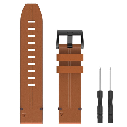 26mm Leather Steel Buckle Watch Band, For Garmin Fenix 3 HR, For Garmin Enduro, For Garmin Fenix 6X Sapphire, For Garmin Fenix 7X Solar, For Garmin Descent MK 2, For Garmin Tactix 7, For Garmin Fenix 6X, For Garmin Fenix 5X Sapphire