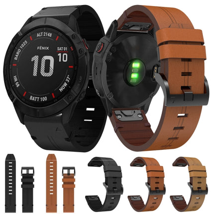 26mm Leather Steel Buckle Watch Band, For Garmin Fenix 3 HR, For Garmin Enduro, For Garmin Fenix 6X Sapphire, For Garmin Fenix 7X Solar, For Garmin Descent MK 2, For Garmin Tactix 7, For Garmin Fenix 6X, For Garmin Fenix 5X Sapphire