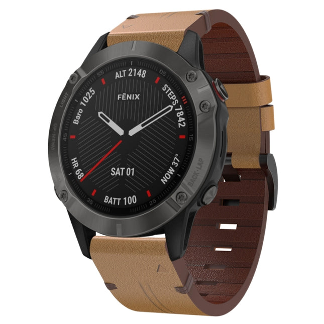 22mm Leather Steel Buckle Watch Band, For Garmin Fenix 6 Sapphire GPS, For Garmin EPIX Gen 2, For Garmin Quatix 5 Sapphire, For Garmin Approach S62, For Garmin Fenix 7 Sapphire Solar, For Garmin Fenix 5, For Garmin Instinct 2, For Garmin Forerunner 955